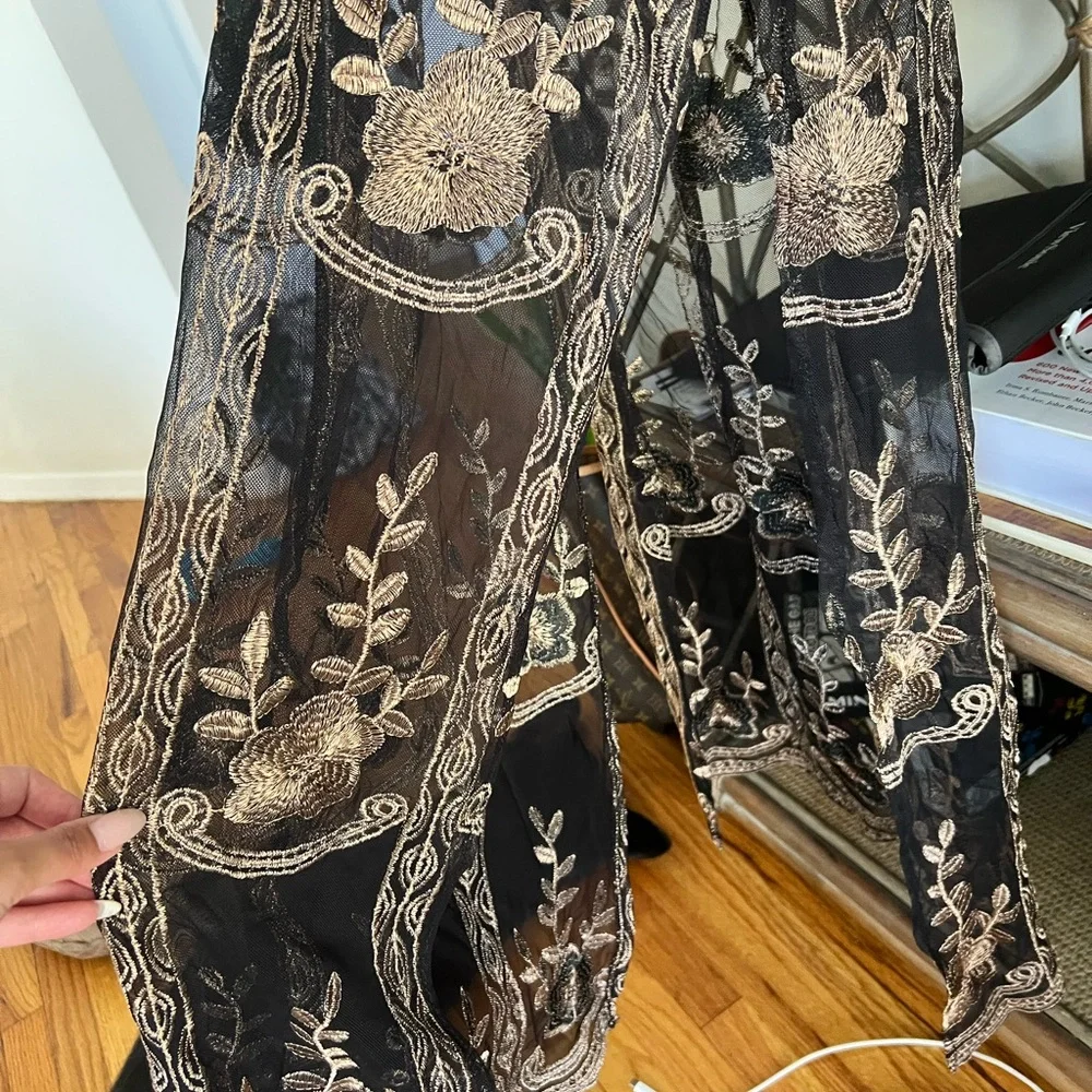 VENUS Black Maxi Dress with Gold Floral Embroidery - Picture 4 of 7